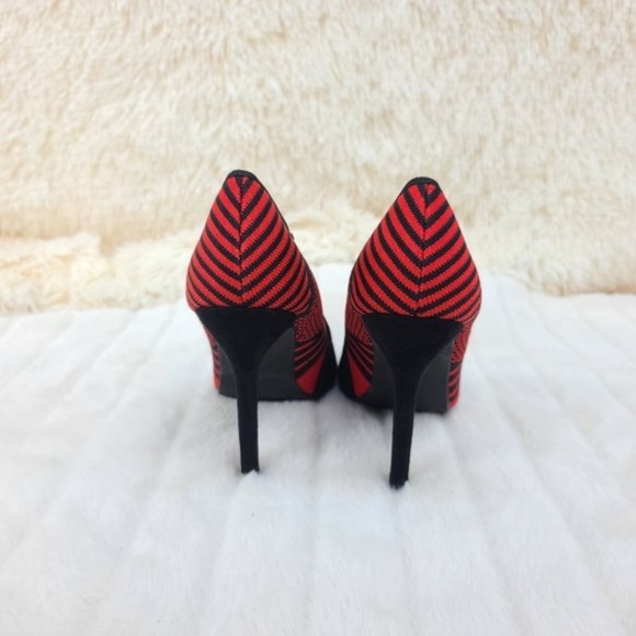 * Cape Robbin Red & Black Knit Pointy Toe Pump With 4" High Heel - Picture 3 of 9